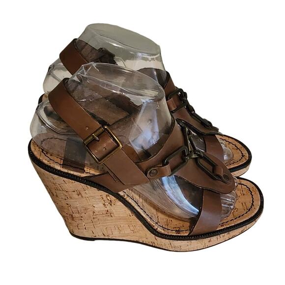 See By Chloe Brown Leather Wedge Sandals size 38 / US 7.5 - Picture 1 of 9